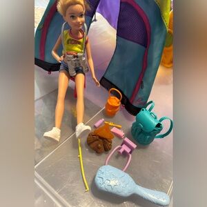 Barbie Stacie camping playset tent, campfire, lantern etc